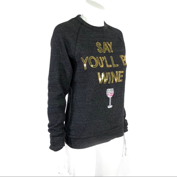 Bow & Drape Dark Gray Gold Sequin Sweatshirt SAY YOU'LL BE WINE Nordstrom - Picture 3 of 11